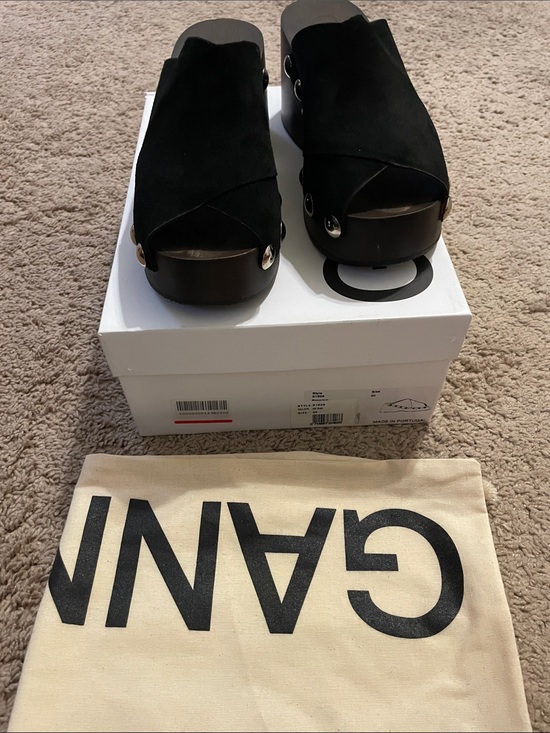 Ganni Shoes - Ganni Black Suede Crisscross Platform Mules with Silver Studs